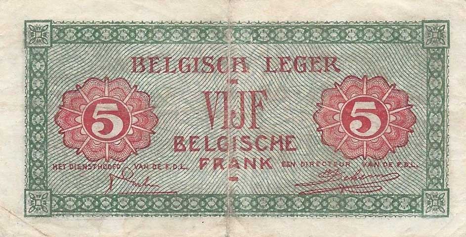 Back of Belgium pM3a: 5 Francs from 1946