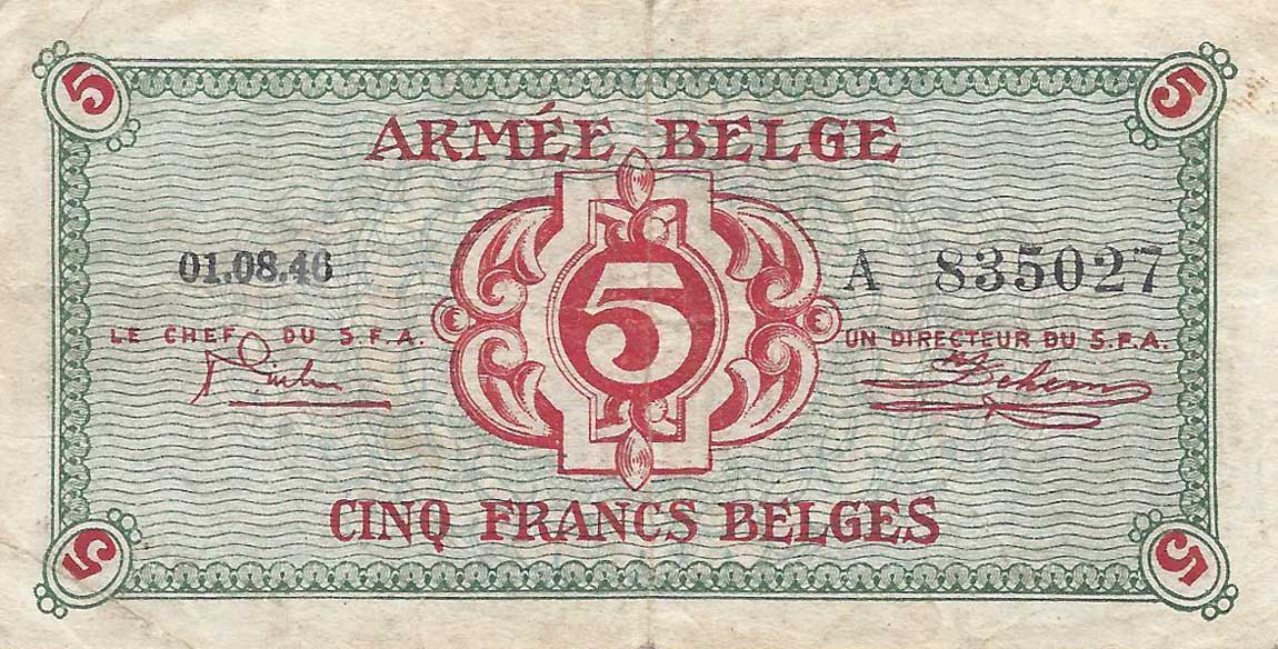 Front of Belgium pM3a: 5 Francs from 1946