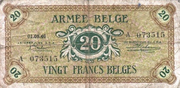 Front of Belgium pM5a: 20 Francs from 1946