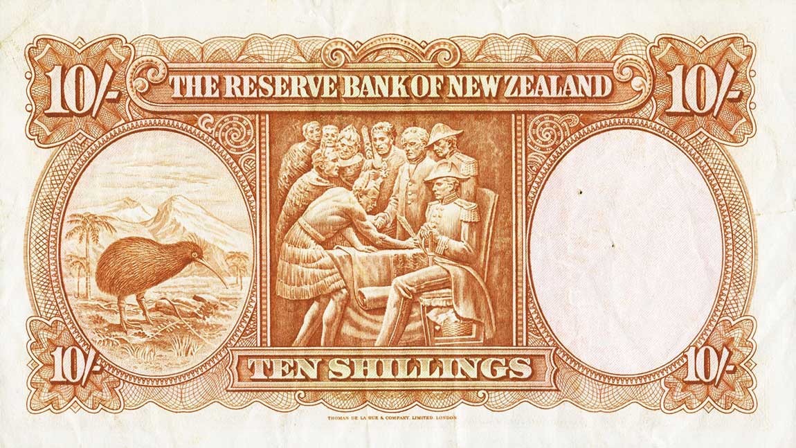 Back of New Zealand p158b: 10 Shillings from 1955