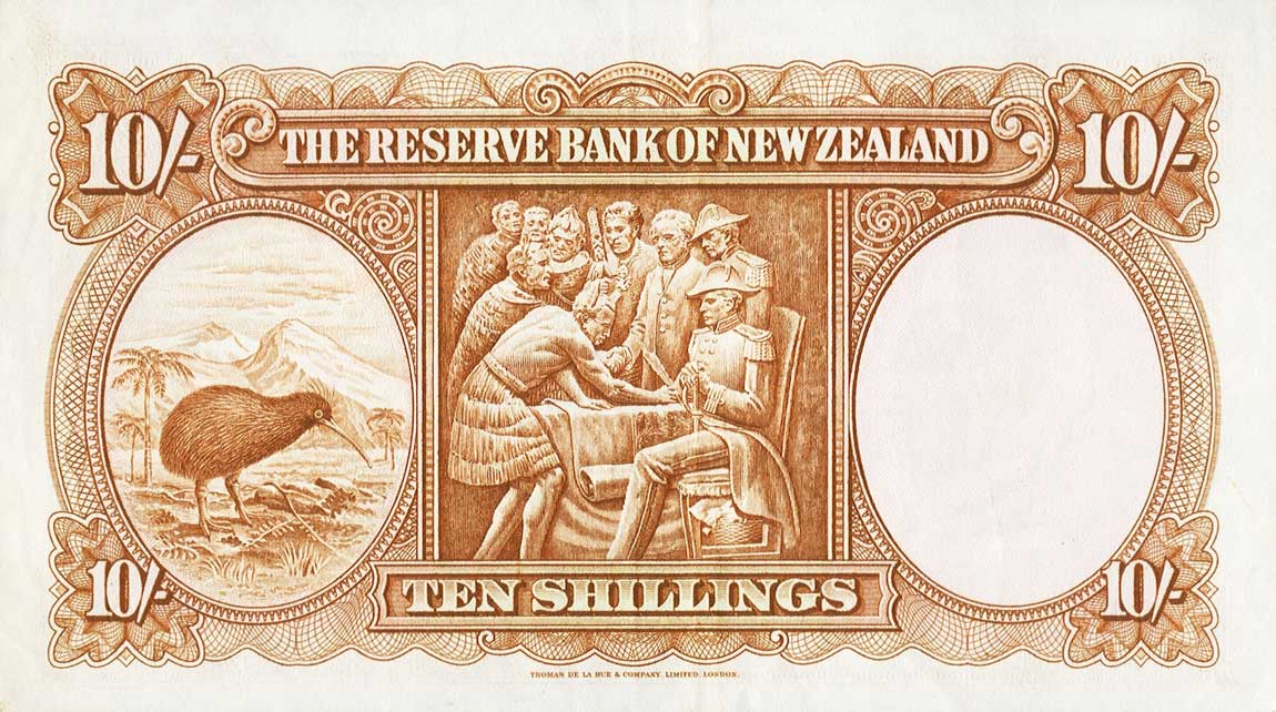 Back of New Zealand p158c: 10 Shillings from 1956