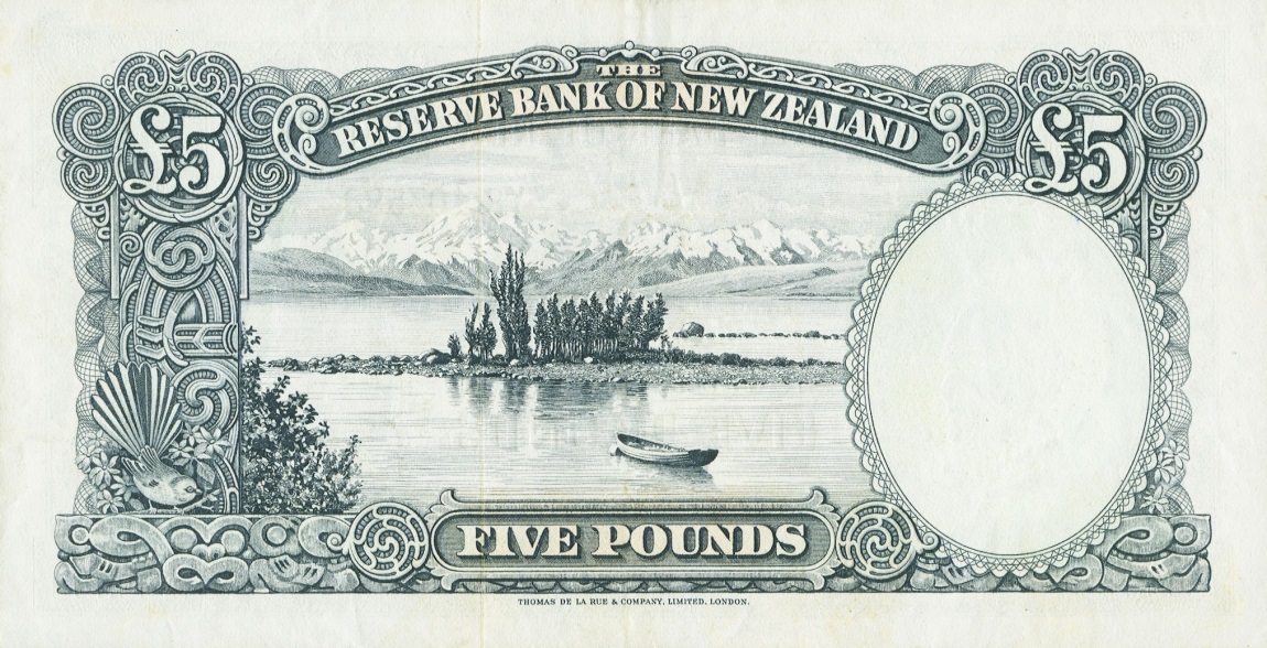 Back of New Zealand p160c: 5 Pounds from 1956