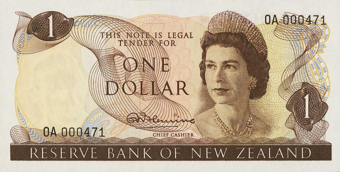 Front of New Zealand p163a: 1 Dollar from 1967