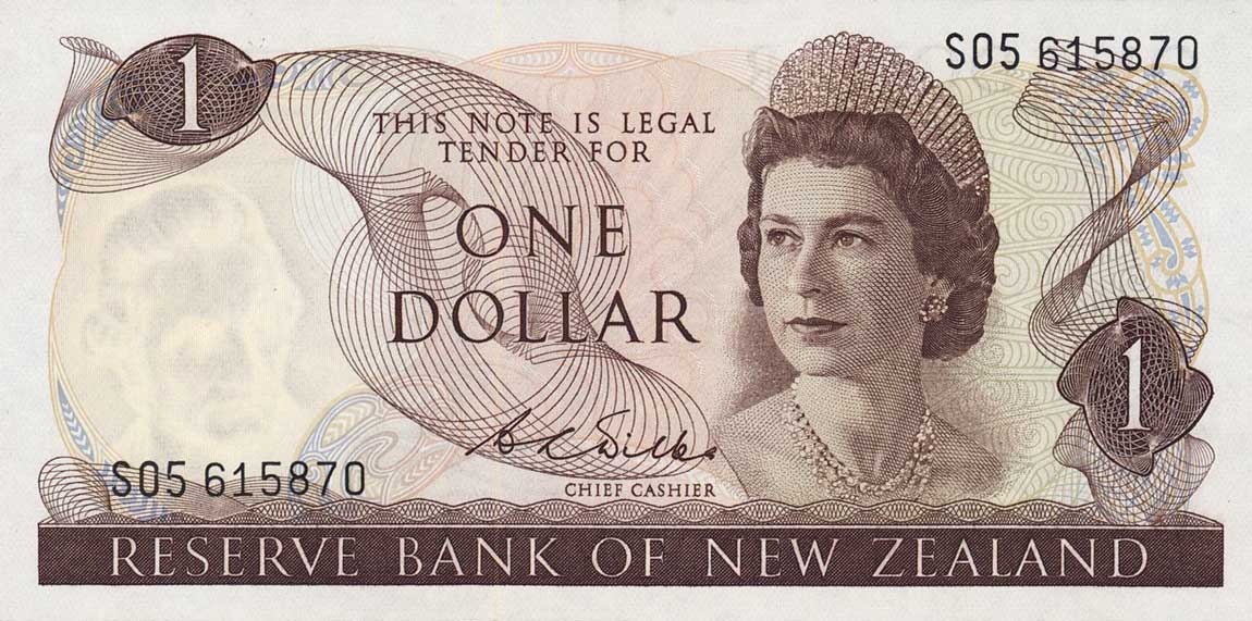 Front of New Zealand p163b: 1 Dollar from 1968