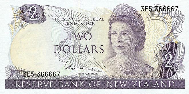Front of New Zealand p164d: 2 Dollars from 1977