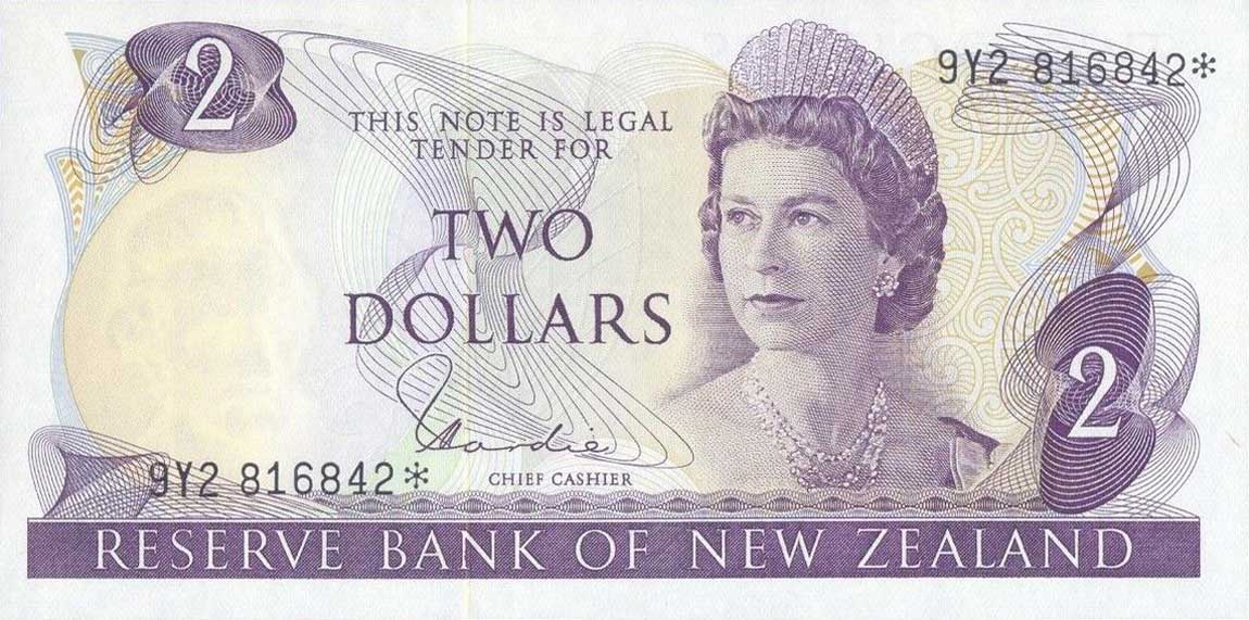 Front of New Zealand p164r: 2 Dollars from 1967