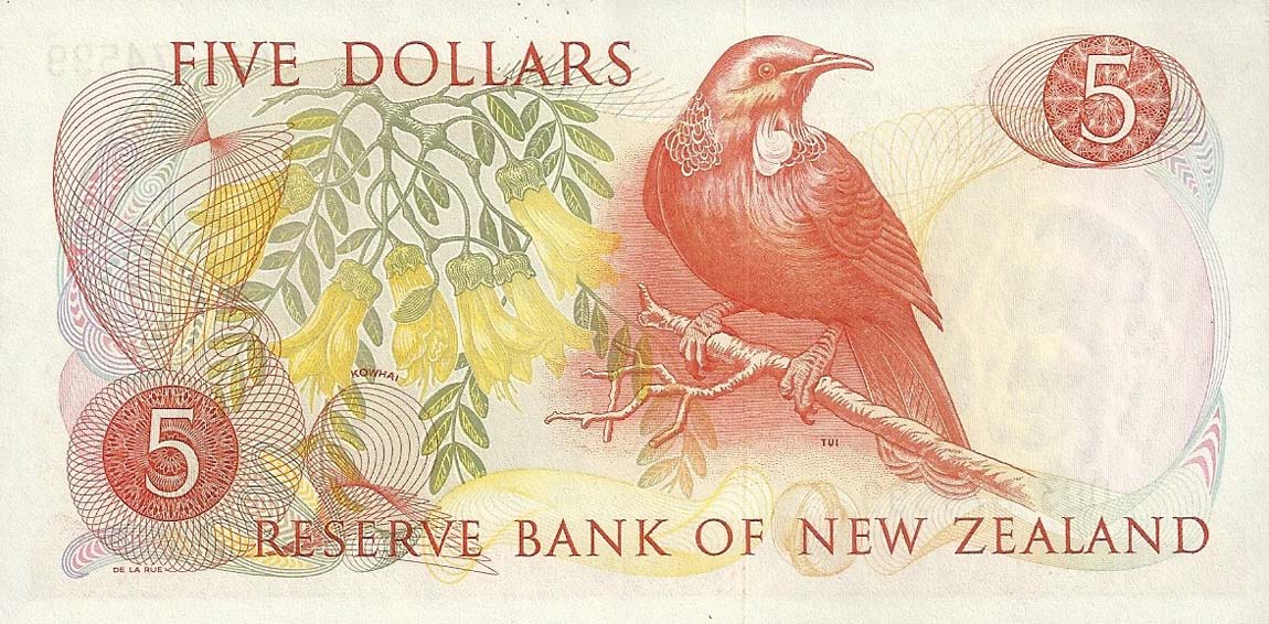 Back of New Zealand p165a: 5 Dollars from 1967