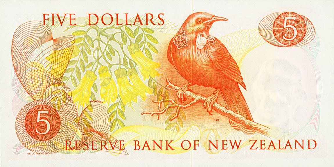 Back of New Zealand p165b: 5 Dollars from 1968