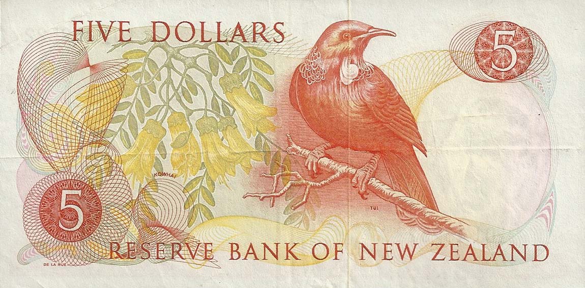 Back of New Zealand p165c: 5 Dollars from 1975