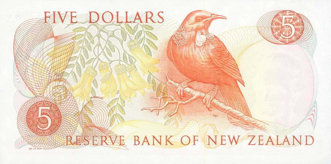 Back of New Zealand p165r: 5 Dollars from 1967