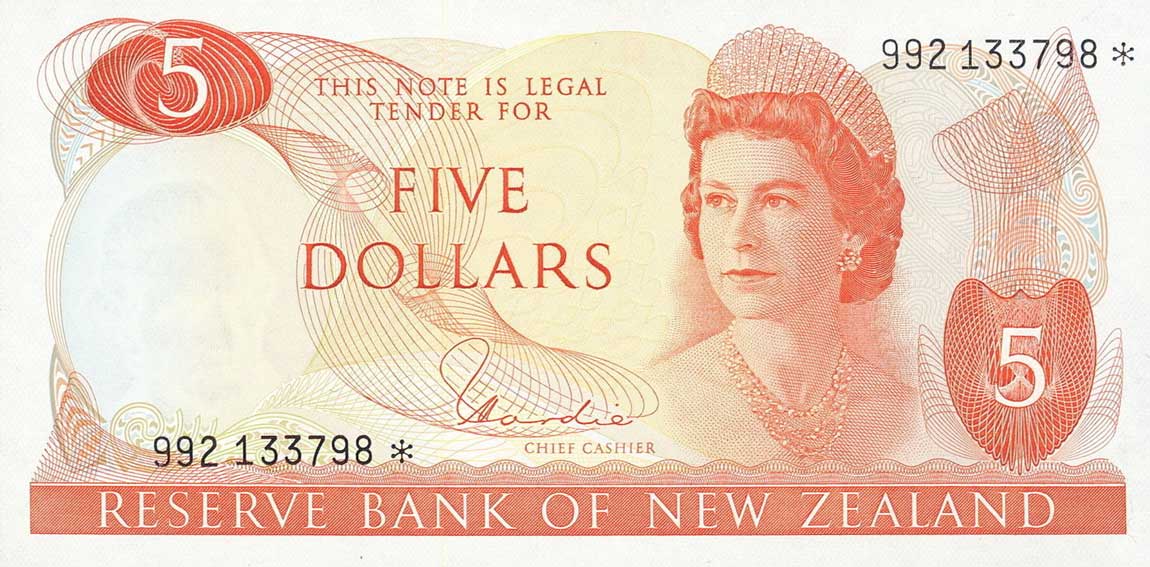 Front of New Zealand p165r: 5 Dollars from 1967