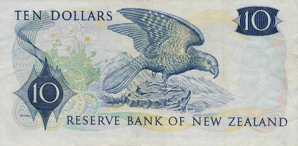 Back of New Zealand p166b: 10 Dollars from 1968