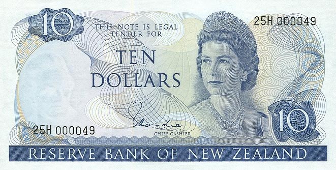 Front of New Zealand p166d: 10 Dollars from 1977