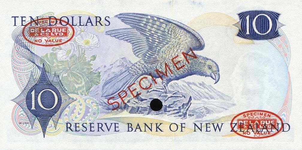 Back of New Zealand p166s: 10 Dollars from 1967