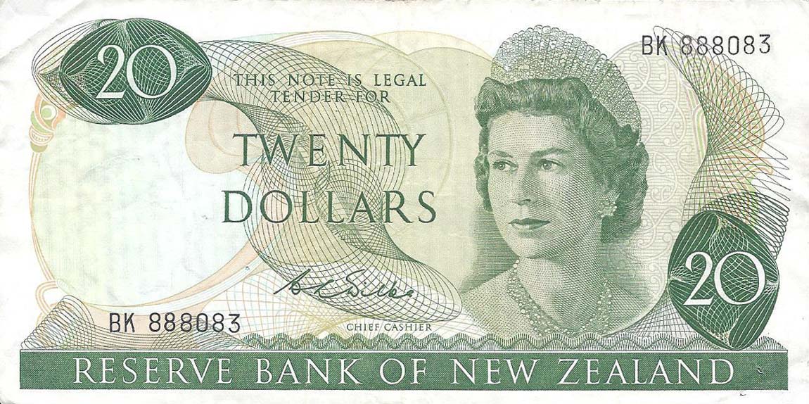 Front of New Zealand p167b: 20 Dollars from 1968