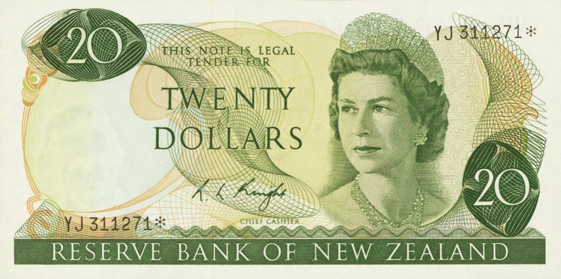 Front of New Zealand p167c: 20 Dollars from 1975