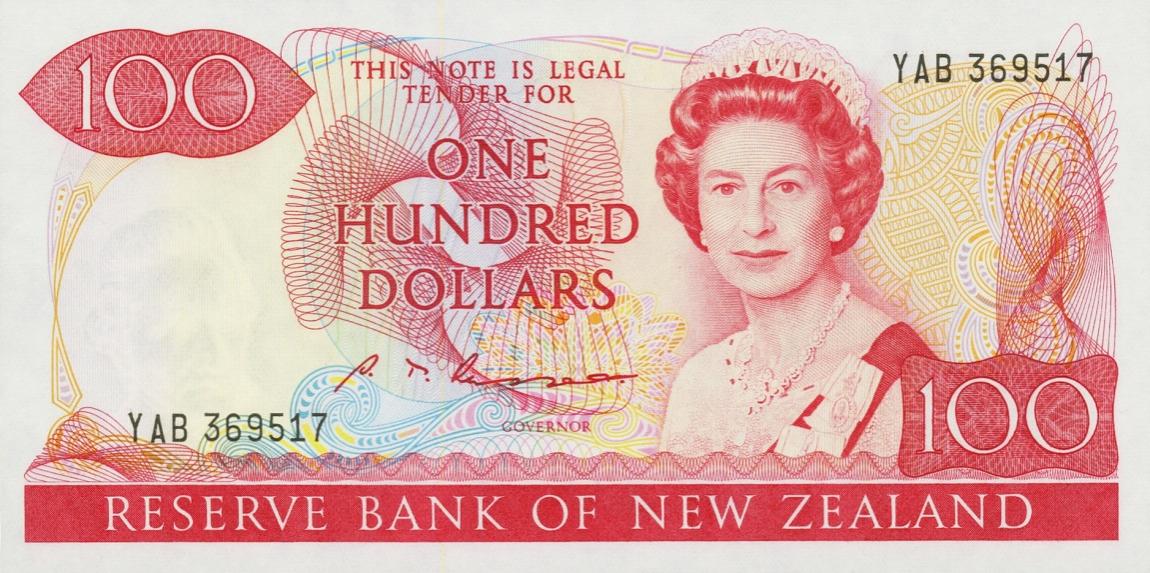 Front of New Zealand p175b: 100 Dollars from 1985