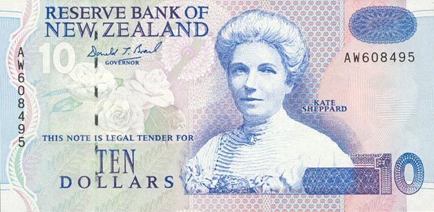 Front of New Zealand p178a: 10 Dollars from 1992