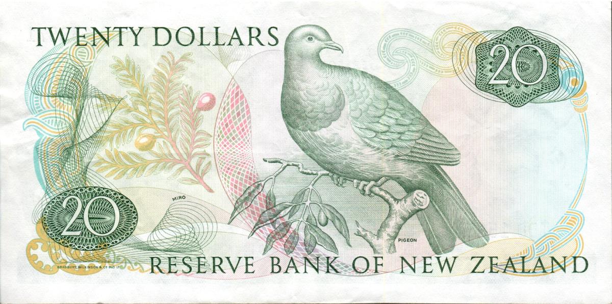 Back of New Zealand p173b: 20 Dollars from 1985