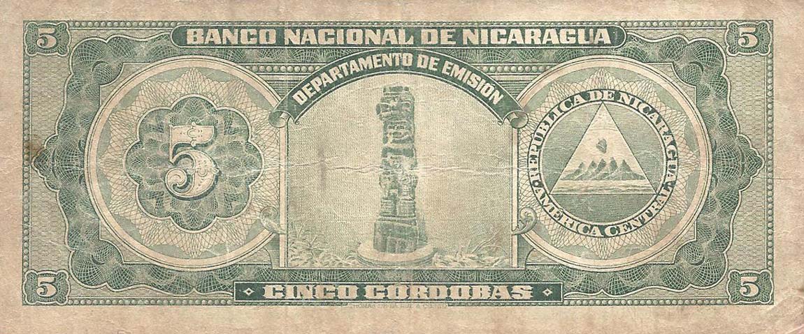 Back of Nicaragua p100b: 5 Cordobas from 1954