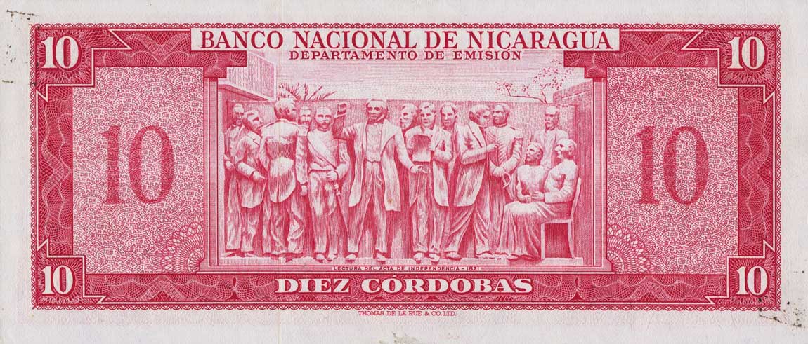 Back of Nicaragua p101a: 10 Cordobas from 1953