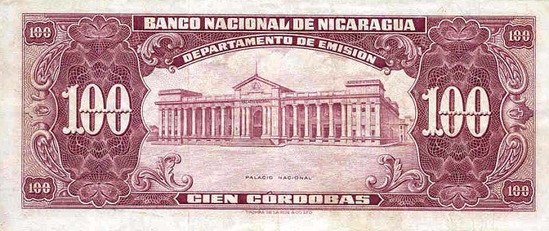 Back of Nicaragua p104b: 100 Cordobas from 1959