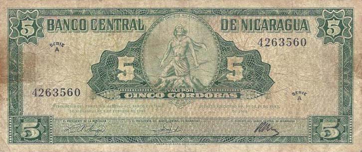 Front of Nicaragua p108a: 5 Cordobas from 1962