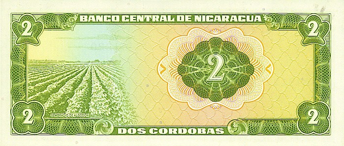 Back of Nicaragua p121a: 2 Cordobas from 1972