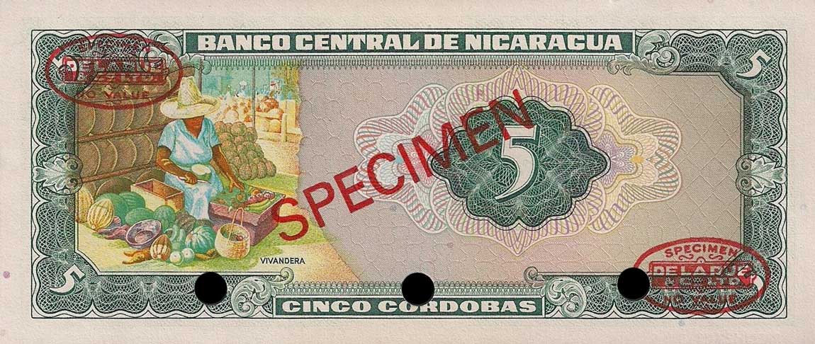 Back of Nicaragua p122s: 5 Cordobas from 1972