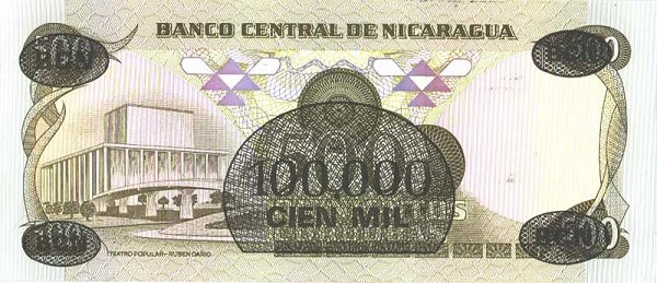 Back of Nicaragua p149: 100000 Cordobas from 1987