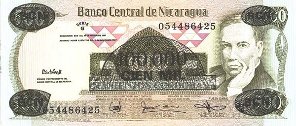 Front of Nicaragua p149: 100000 Cordobas from 1987