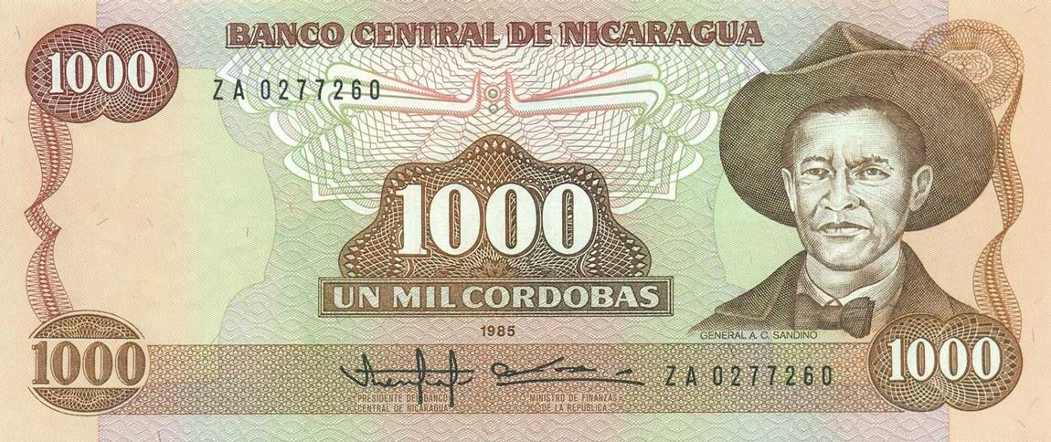 Front of Nicaragua p156r: 1000 Cordobas from 1985
