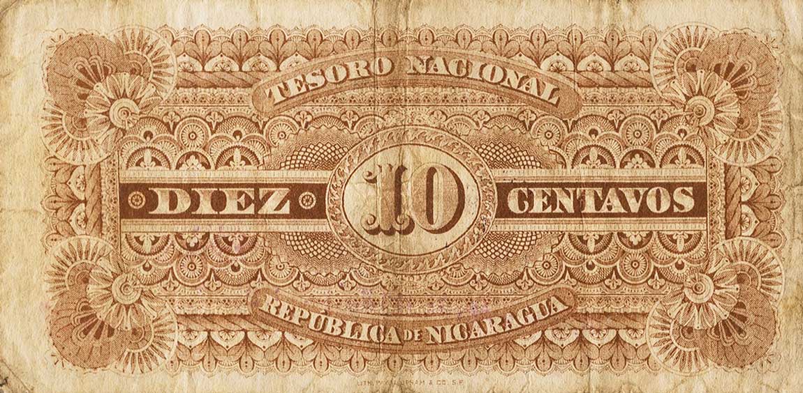 Back of Nicaragua p17a: 10 Centavos from 1894