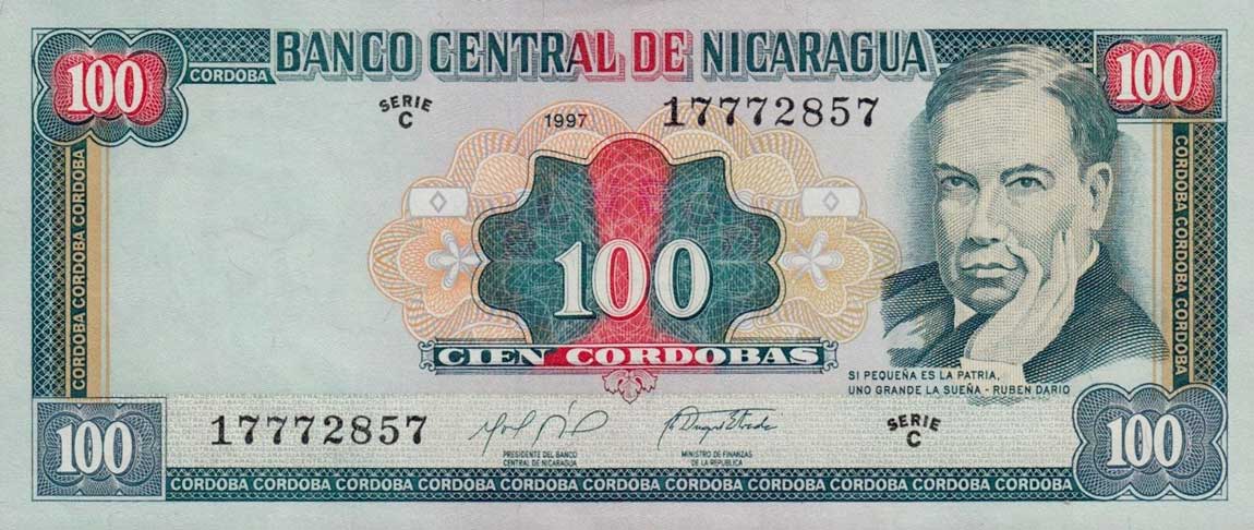 Front of Nicaragua p187: 100 Cordobas from 1997