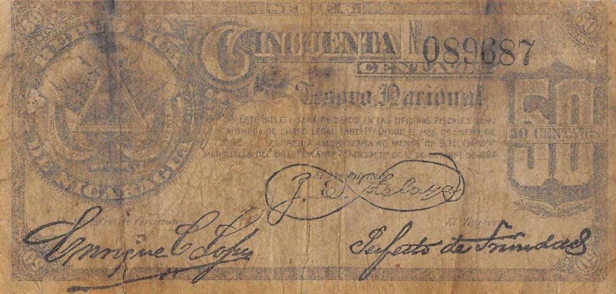 Front of Nicaragua p19b: 50 Centavos from 1894