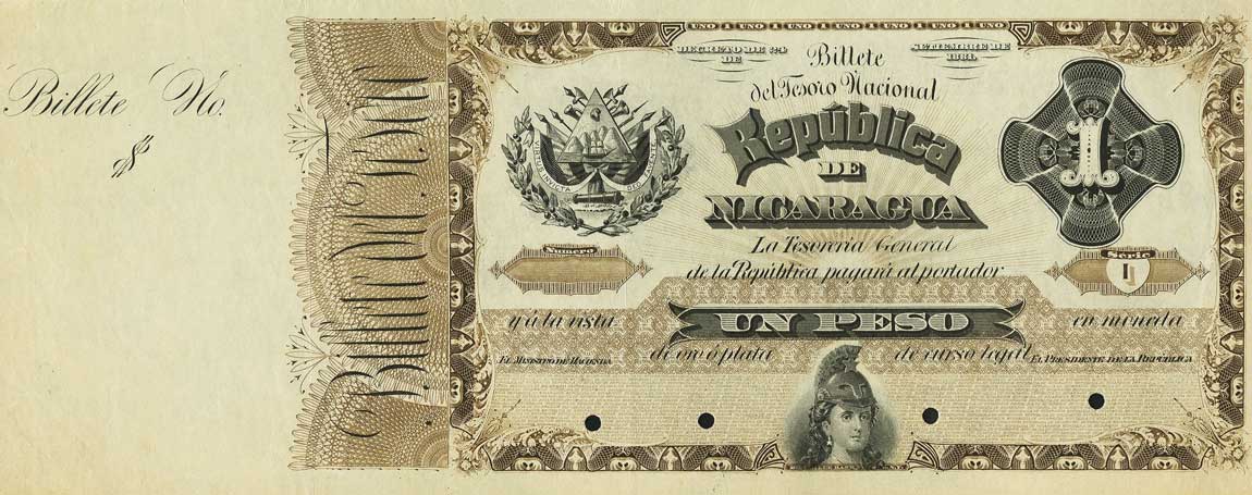 Front of Nicaragua p1r: 1 Peso from 1881