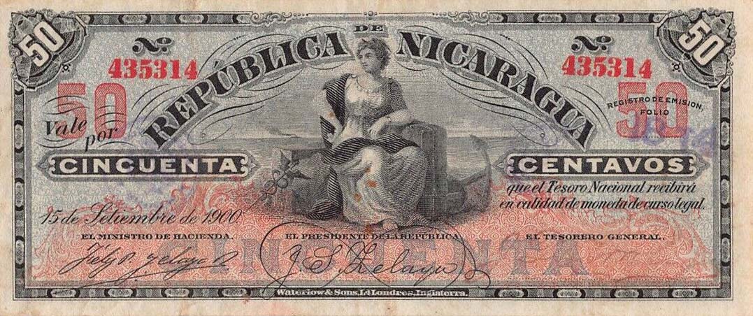 Front of Nicaragua p28: 50 Centavos from 1900