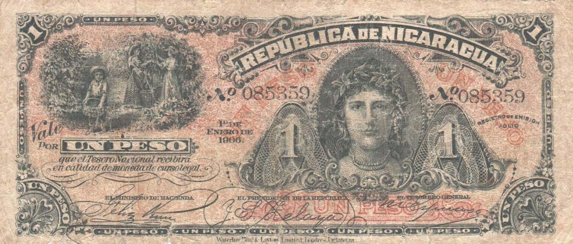 Front of Nicaragua p35: 1 Peso from 1906