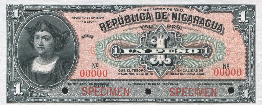 Front of Nicaragua p44s: 1 Peso from 1910