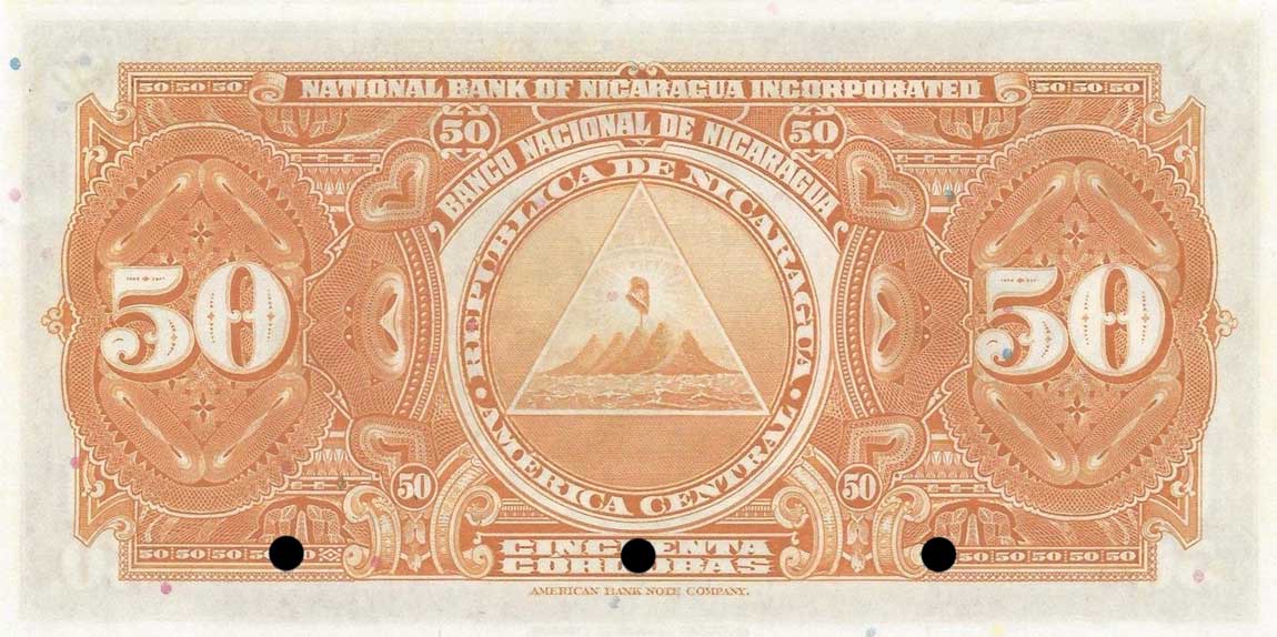 Back of Nicaragua p68s1: 50 Cordobas from 1929