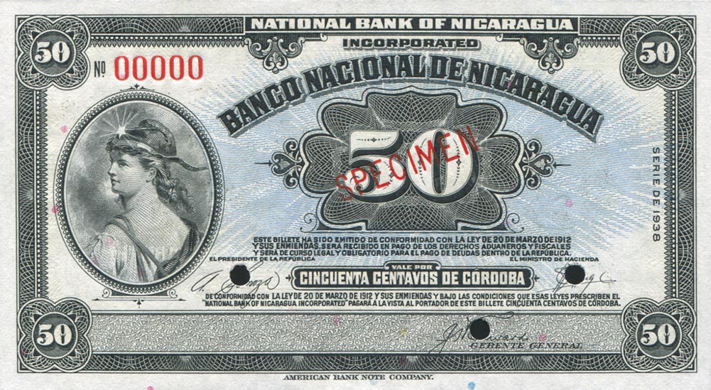 Front of Nicaragua p89s: 50 Centavos from 1938
