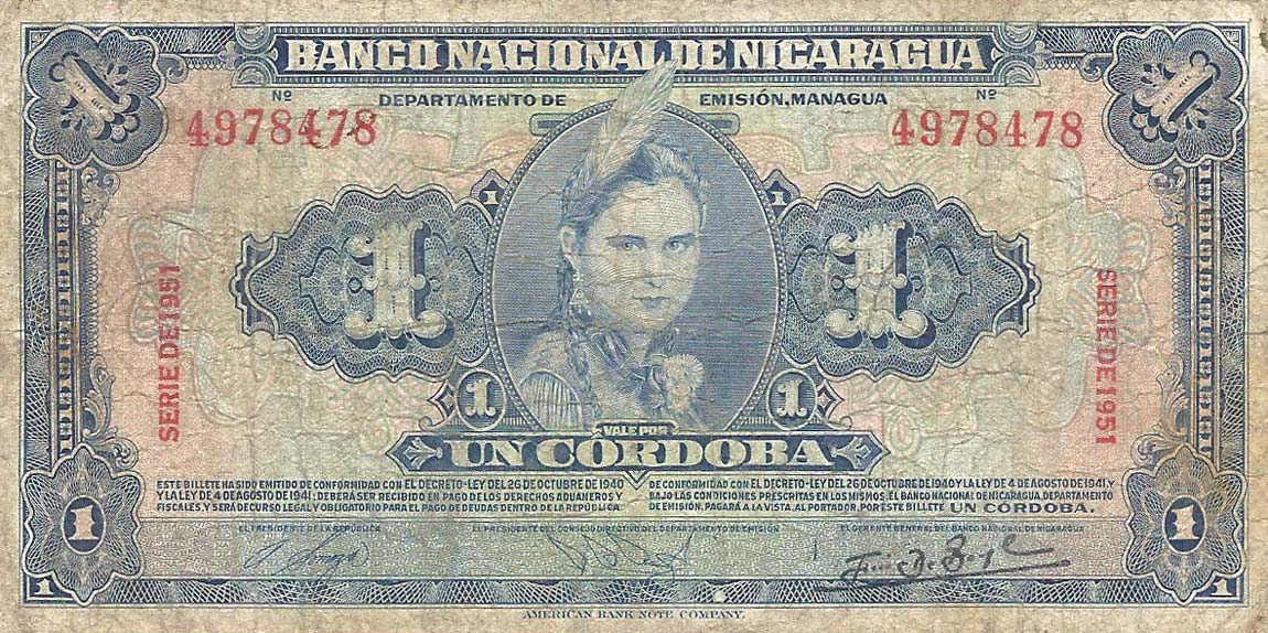 Front of Nicaragua p91b: 1 Cordoba from 1951