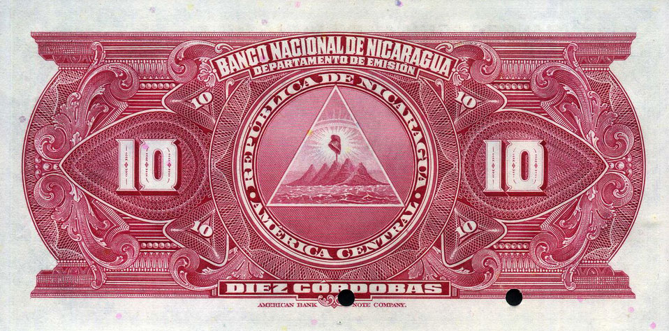 Back of Nicaragua p94s1: 10 Cordobas from 1942