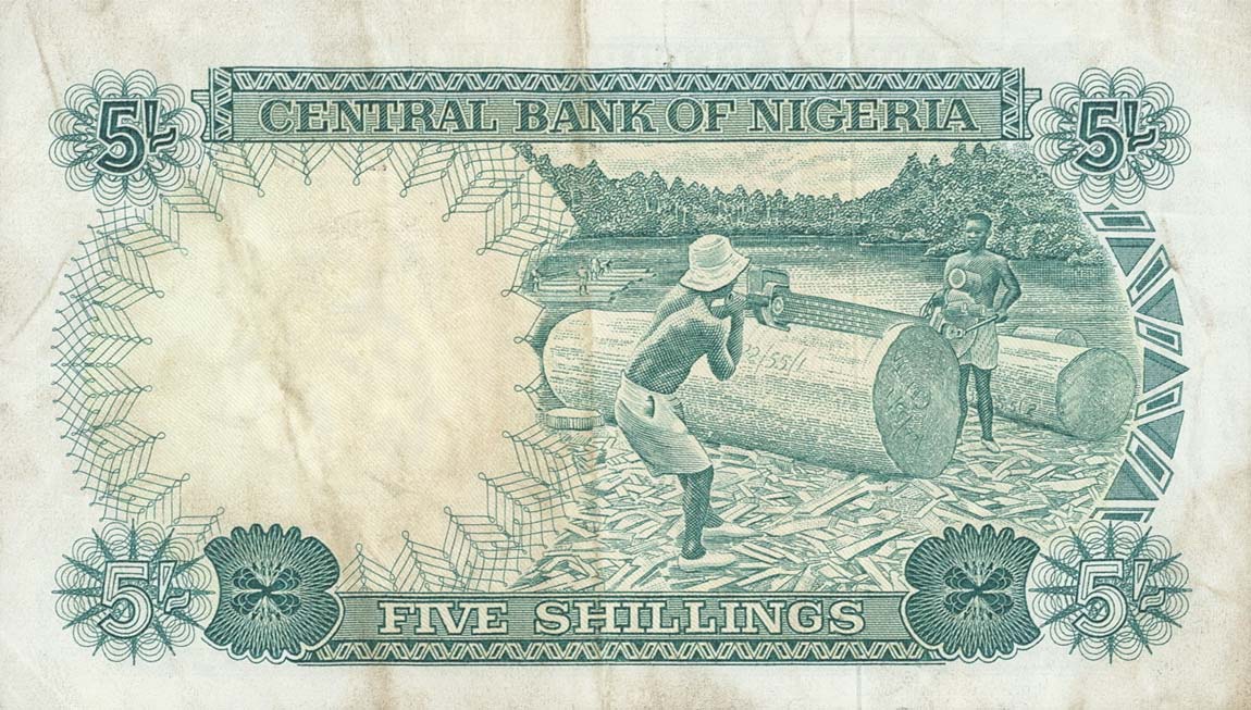 Back of Nigeria p10b: 5 Shillings from 1968