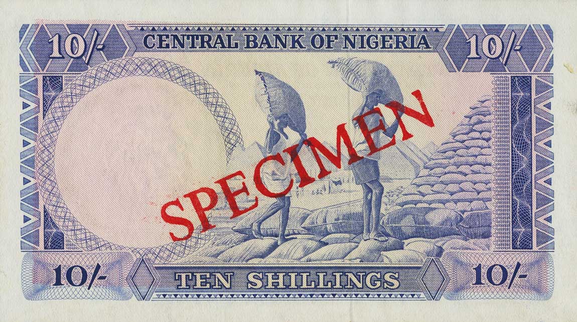 Back of Nigeria p11s: 10 Shillings from 1968
