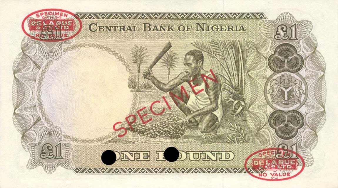 Back of Nigeria p12s: 1 Pound from 1968