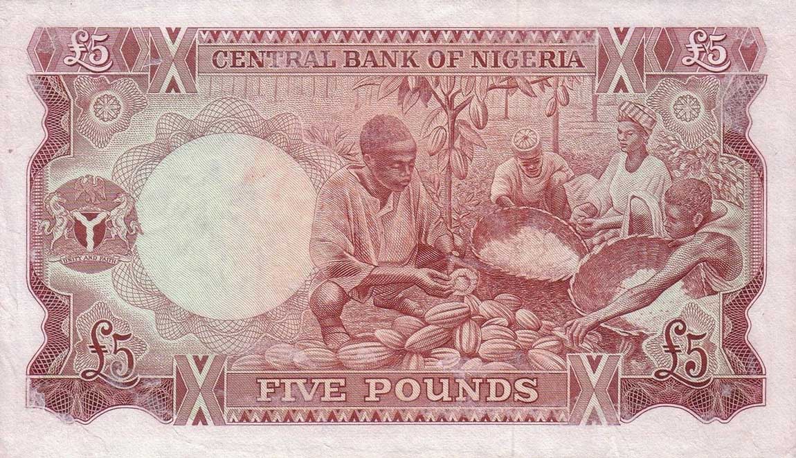 Back of Nigeria p13s: 5 Pounds from 1968