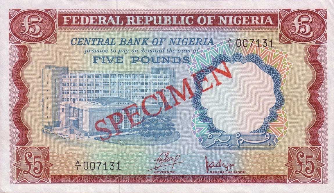 Front of Nigeria p13s: 5 Pounds from 1968