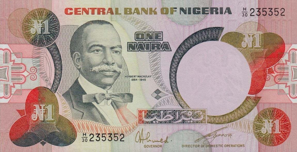 Front of Nigeria p23a: 1 Naira from 1984