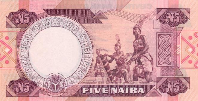 Back of Nigeria p24c: 5 Naira from 1984